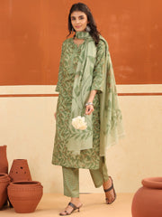 Larqi Women Pure Cotton Green 3 Pcs Set