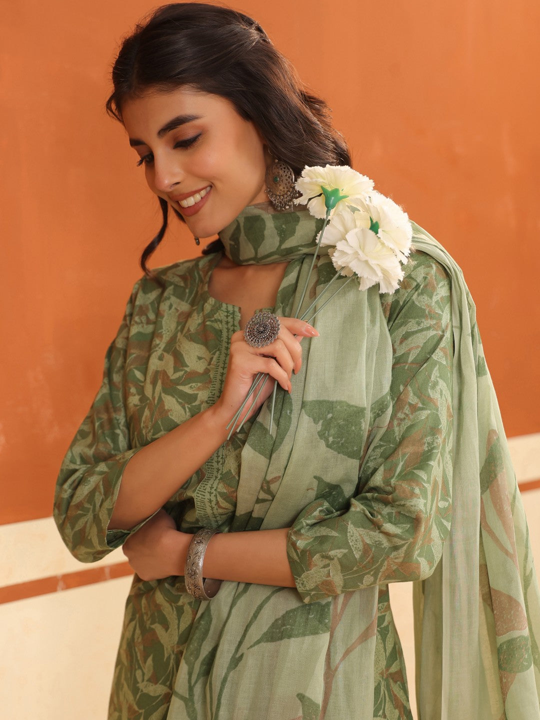 Larqi Women Pure Cotton Green 3 Pcs Set