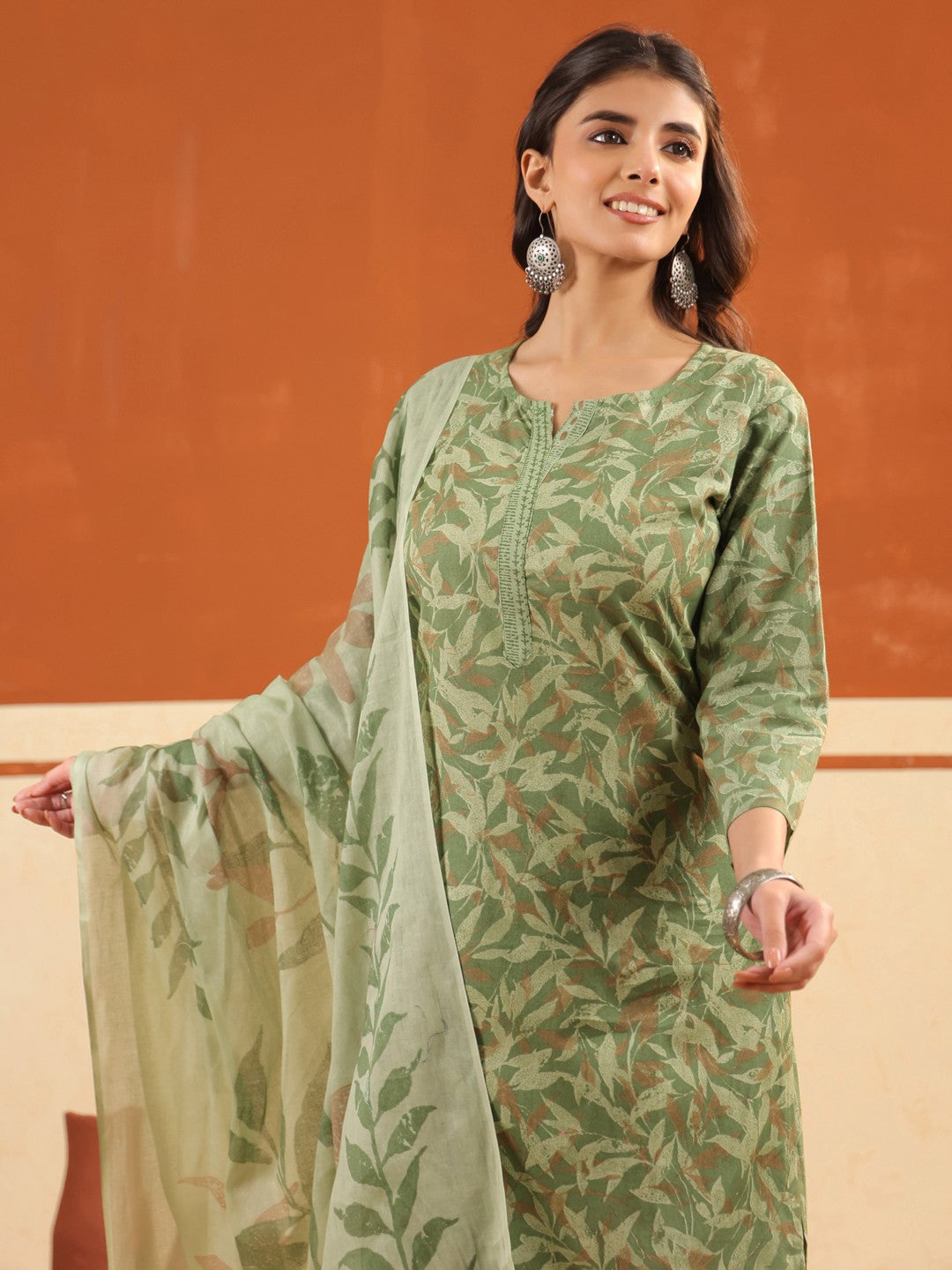 Larqi Women Pure Cotton Green 3 Pcs Set