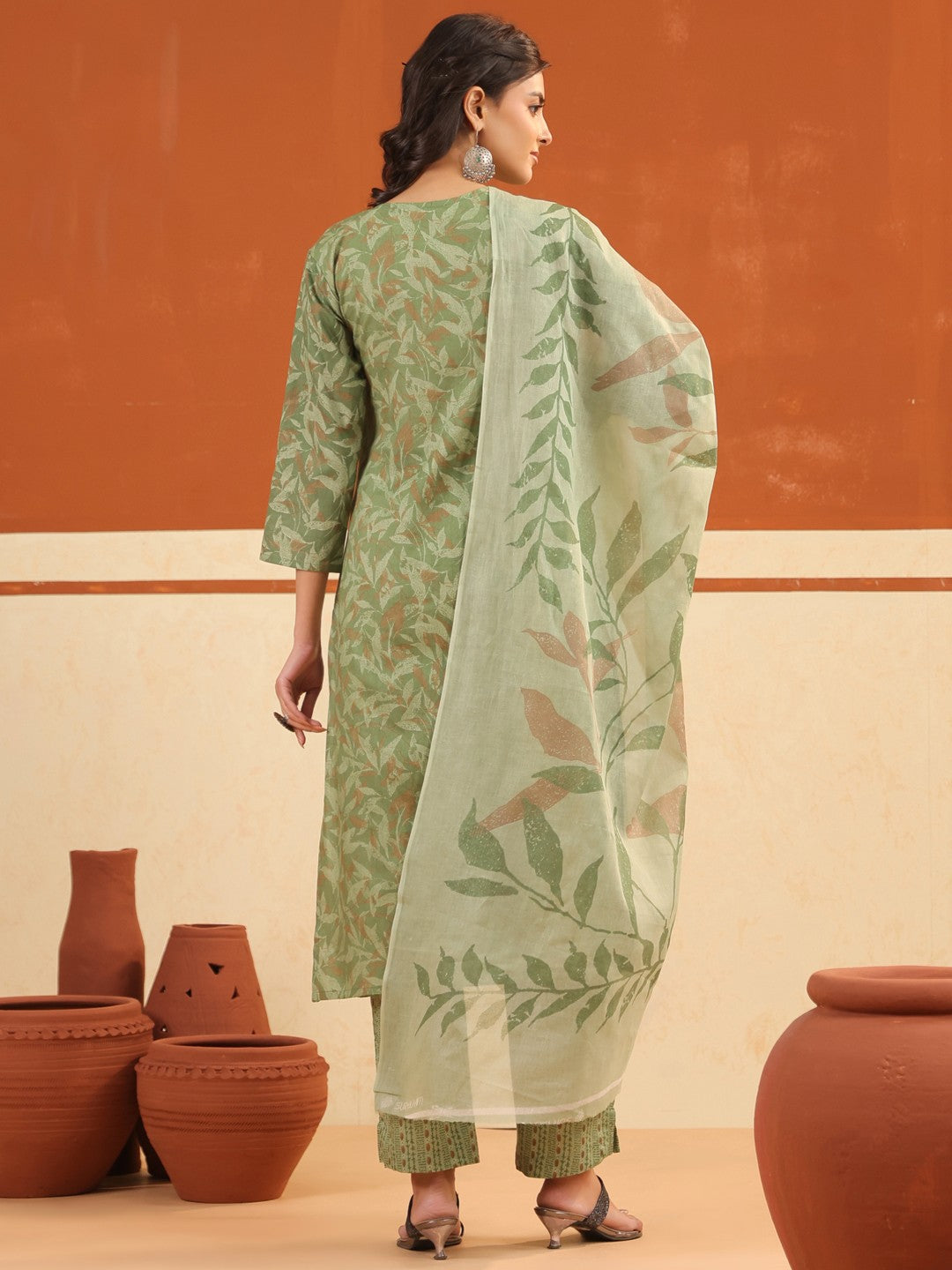 Larqi Women Pure Cotton Green 3 Pcs Set