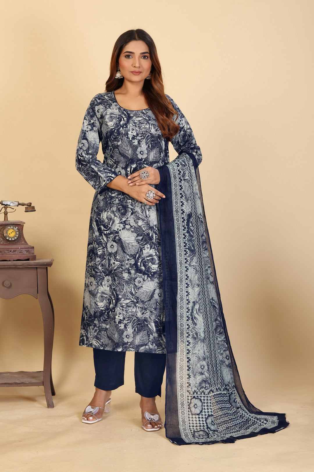 Larqi Women Pure Cotton Blue 3 Pcs Set