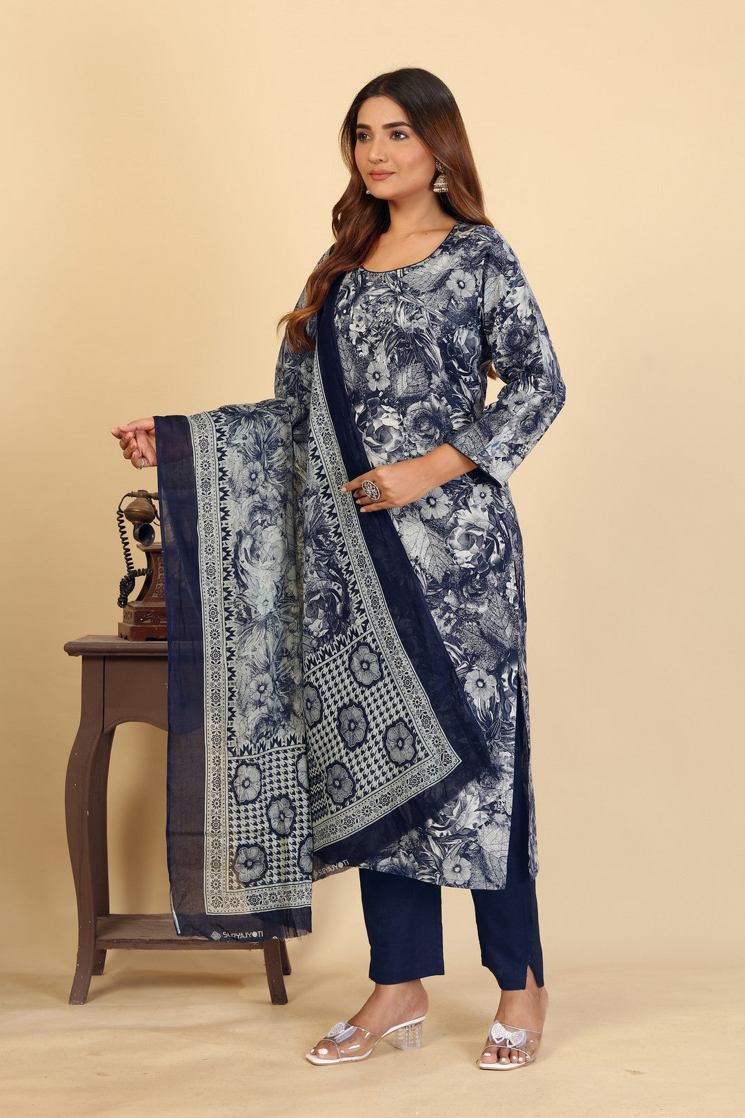Larqi Women Pure Cotton Blue 3 Pcs Set