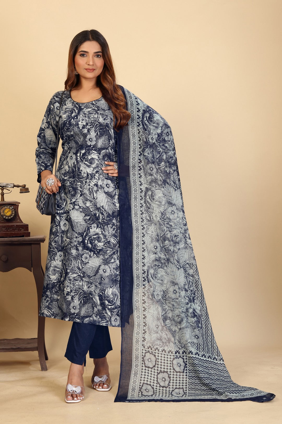 Larqi Women Pure Cotton Blue 3 Pcs Set