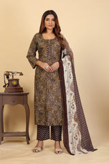 Larqi Women Pure Cotton Green 3 Pcs Set