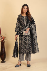 Larqi Women Pure Cotton Black 3 Pcs Set