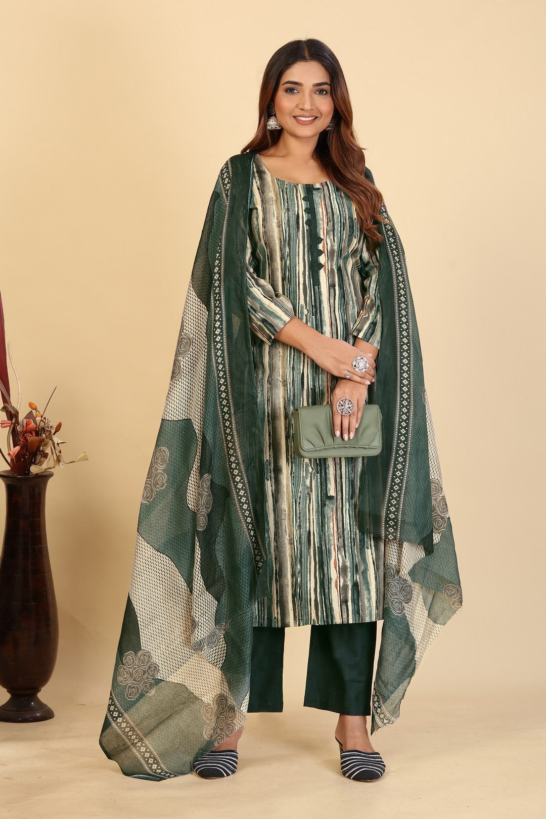 Larqi Women Pure Cotton Green 3 Pcs Set