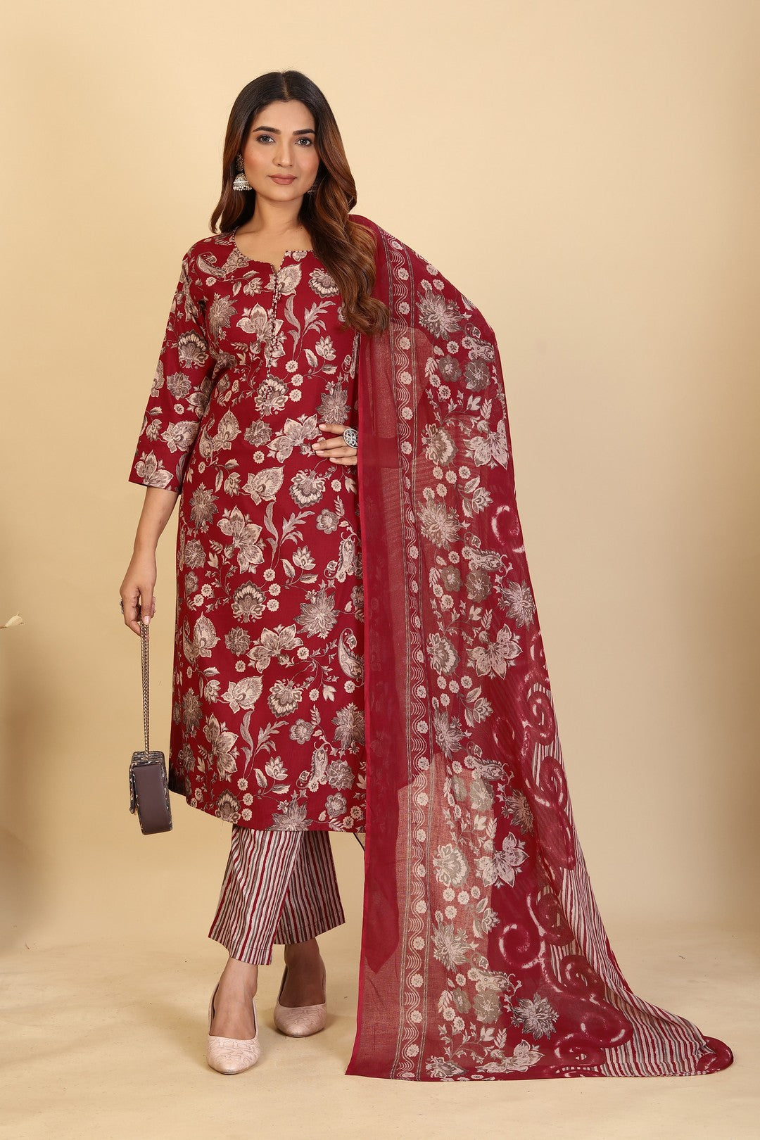 Larqi Women Pure Cotton Red 3 Pcs Set