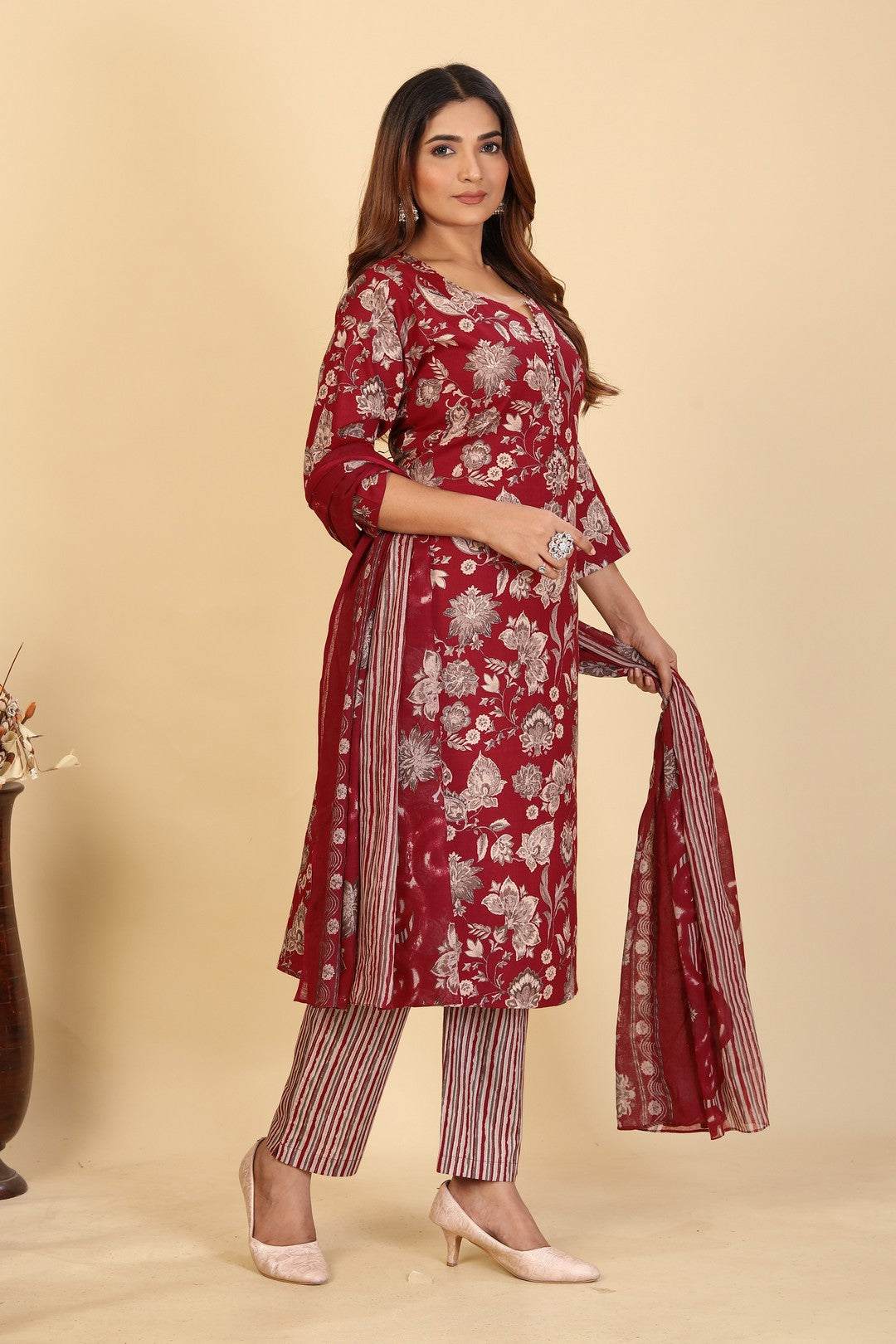 Larqi Women Pure Cotton Red 3 Pcs Set