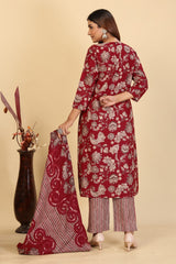 Larqi Women Pure Cotton Red 3 Pcs Set
