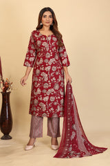Larqi Women Pure Cotton Red 3 Pcs Set