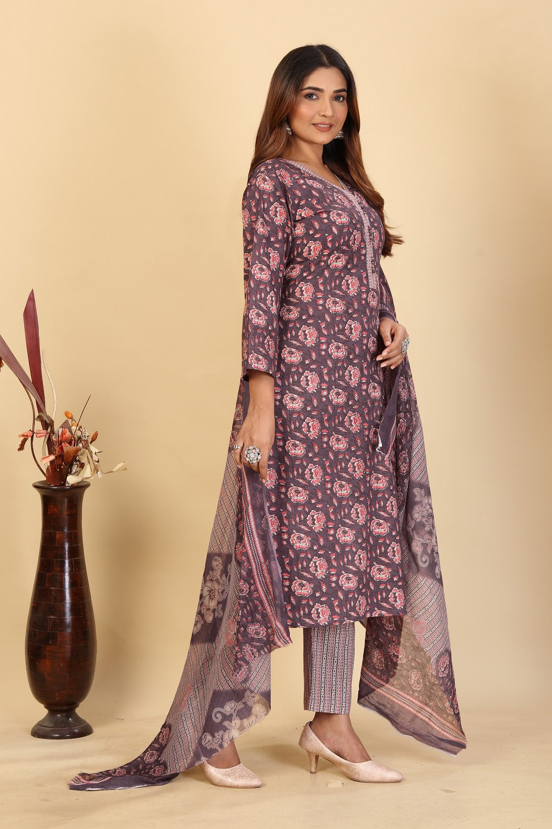 Larqi Women Pure Cotton Grey 3 Pcs Set