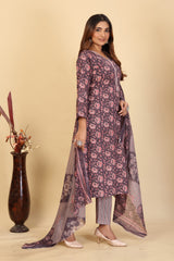Larqi Women Pure Cotton Grey 3 Pcs Set