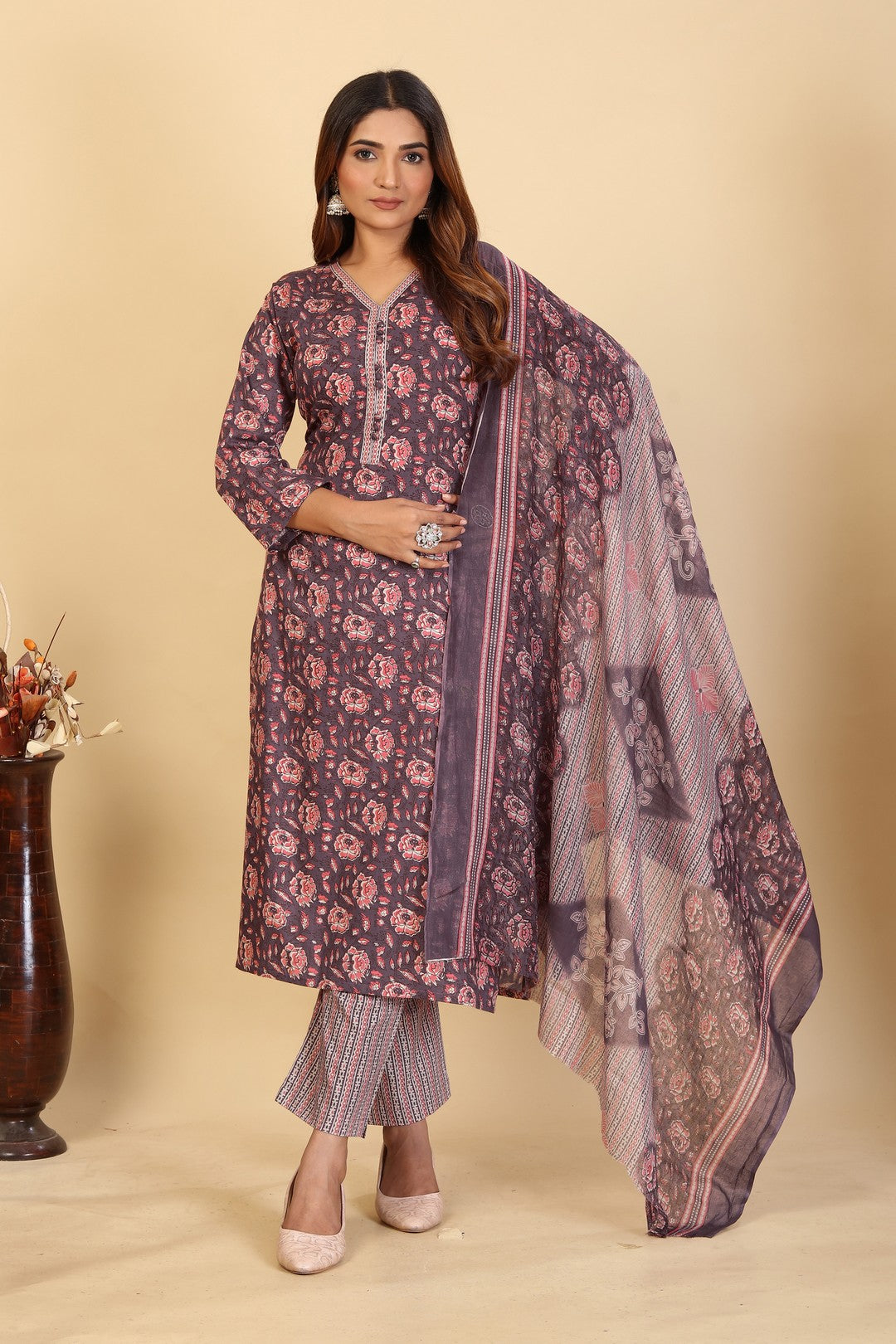 Larqi Women Pure Cotton Grey 3 Pcs Set