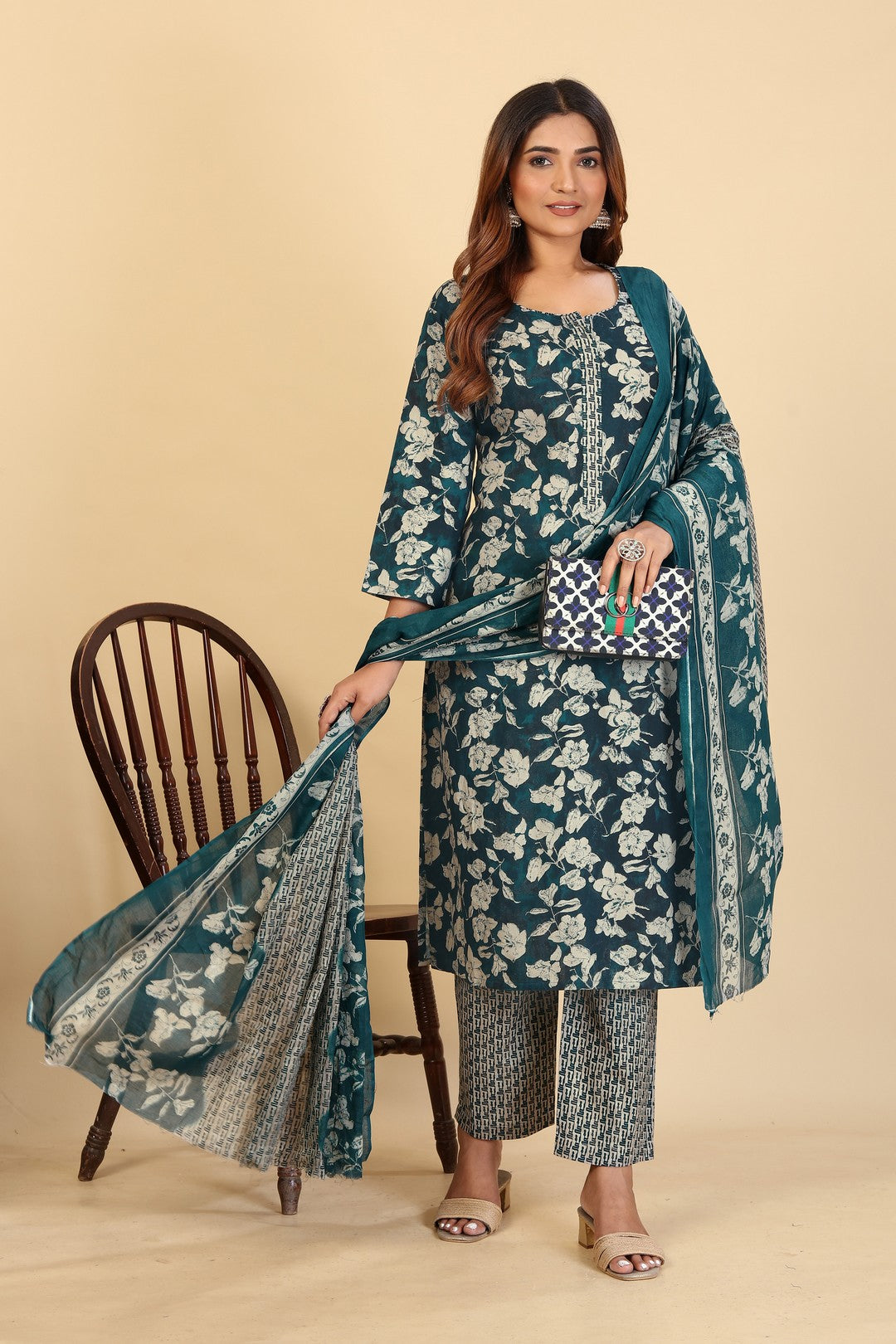 Larqi Women Pure Cotton Khaki 3 Pcs Set