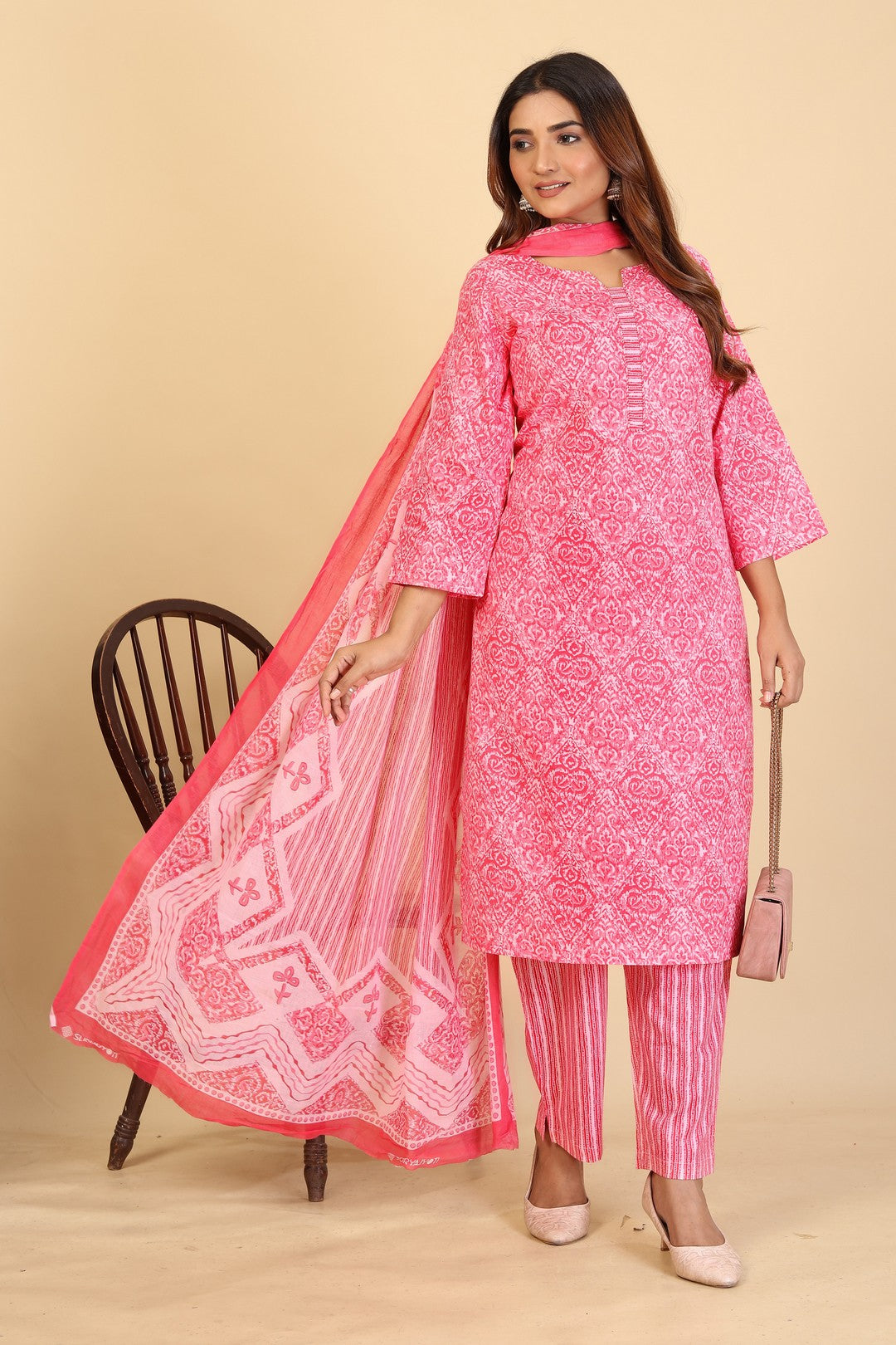 Larqi Women Pure Cotton Pink 3 Pcs Set