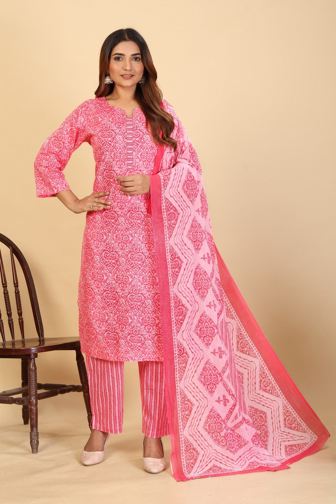 Larqi Women Pure Cotton Pink 3 Pcs Set