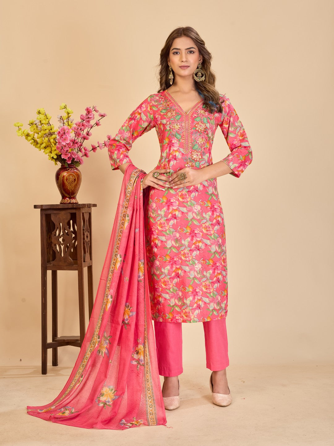 Larqi Women Pure Cotton Peach 3 Pcs Set