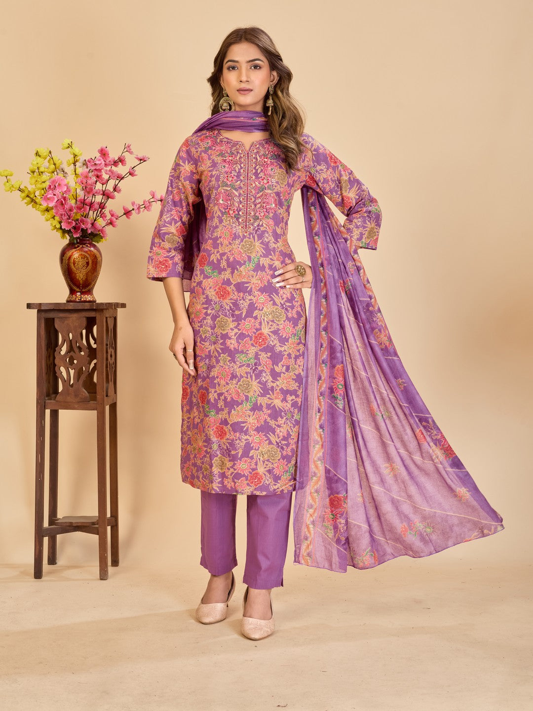 Larqi Women Pure Cotton Lavender 3 Pcs Set