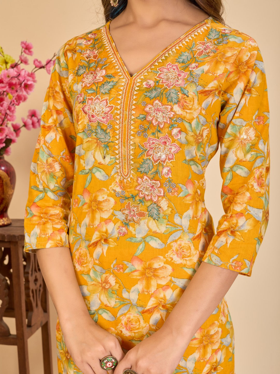 Larqi Women Pure Cotton Yellow 3 Pcs Set