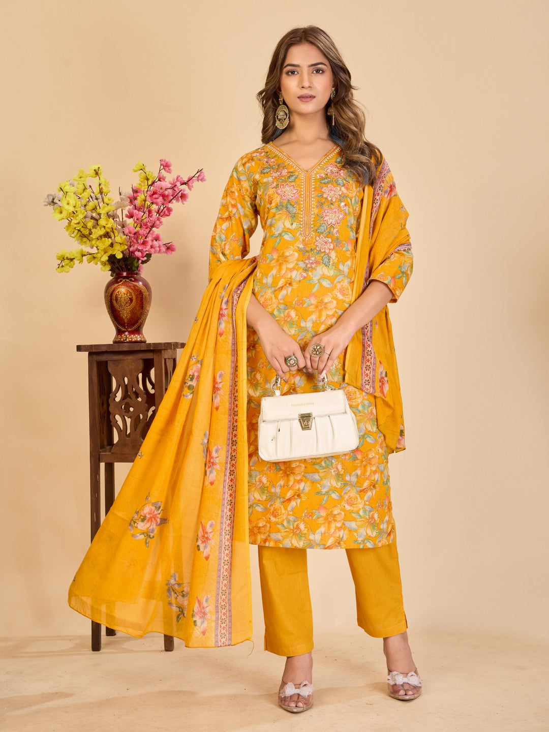 Larqi Women Pure Cotton Yellow 3 Pcs Set