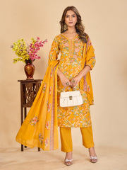 Larqi Women Pure Cotton Yellow 3 Pcs Set