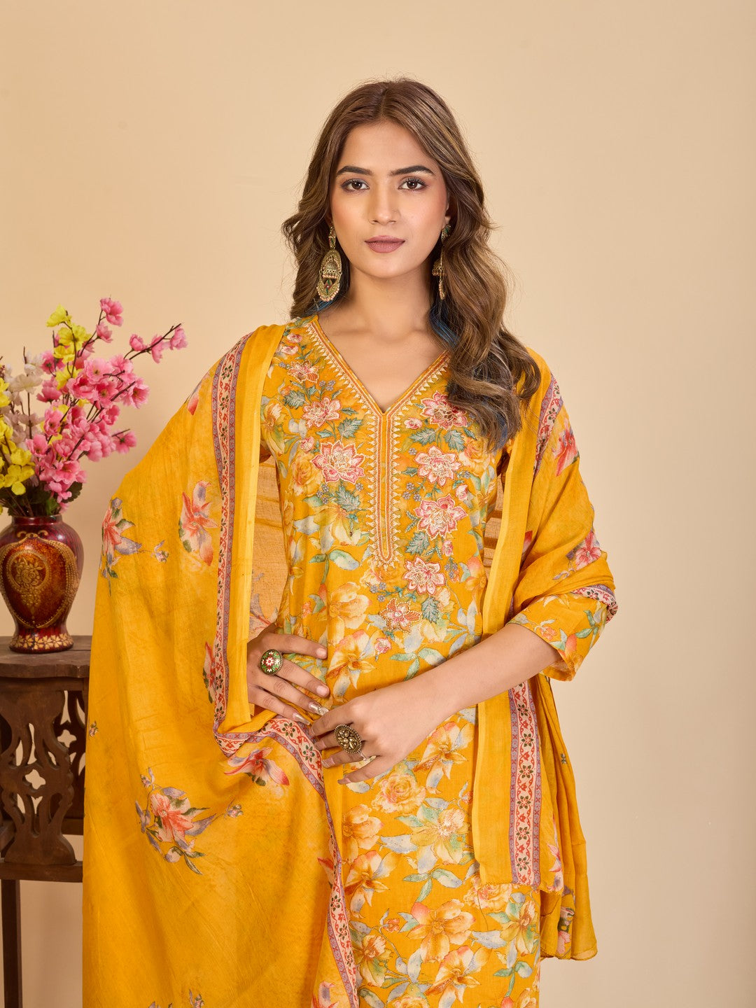 Larqi Women Pure Cotton Yellow 3 Pcs Set
