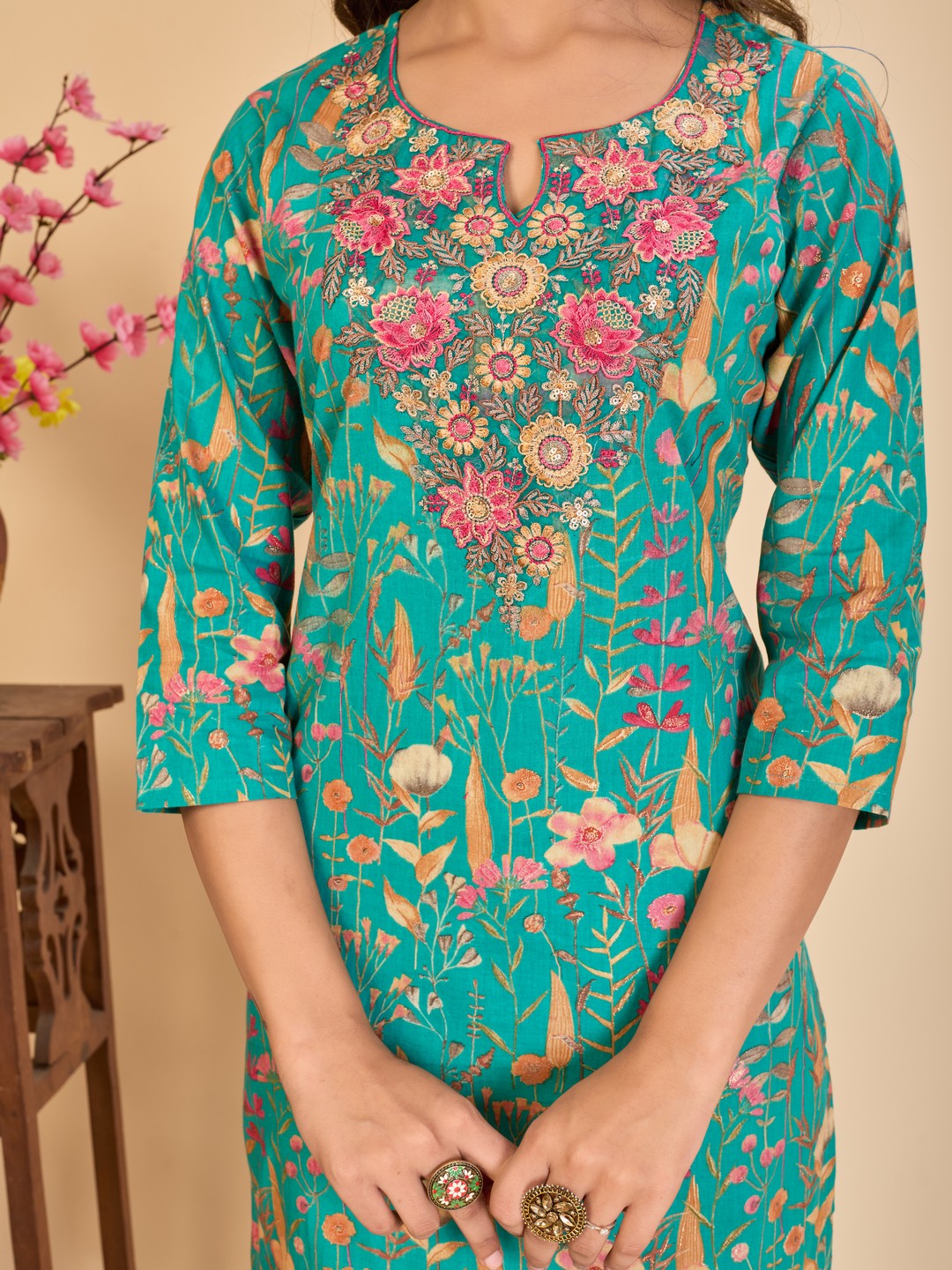 Larqi Women Pure Cotton Turquoise Blue 3 Pcs Set