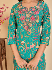 Larqi Women Pure Cotton Turquoise Blue 3 Pcs Set