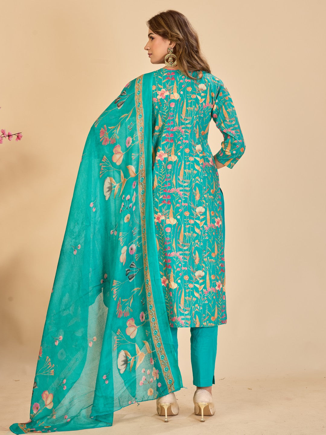 Larqi Women Pure Cotton Turquoise Blue 3 Pcs Set