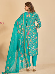Larqi Women Pure Cotton Turquoise Blue 3 Pcs Set