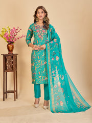 Larqi Women Pure Cotton Turquoise Blue 3 Pcs Set
