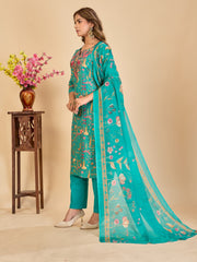 Larqi Women Pure Cotton Turquoise Blue 3 Pcs Set