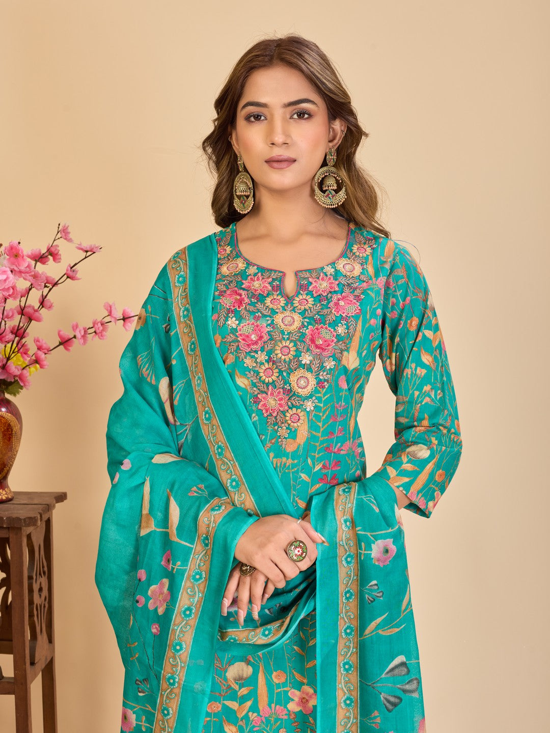 Larqi Women Pure Cotton Turquoise Blue 3 Pcs Set