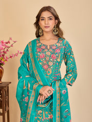 Larqi Women Pure Cotton Turquoise Blue 3 Pcs Set