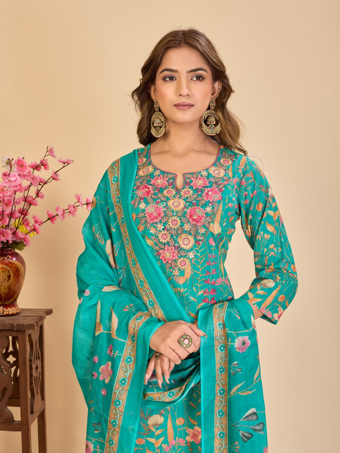 Larqi Women Pure Cotton Turquoise Blue 3 Pcs Set