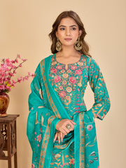 Larqi Women Pure Cotton Turquoise Blue 3 Pcs Set