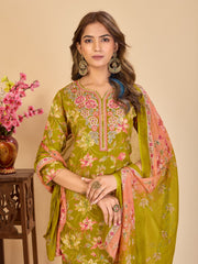 Larqi Women Pure Cotton Lime Green 3 Pcs Set