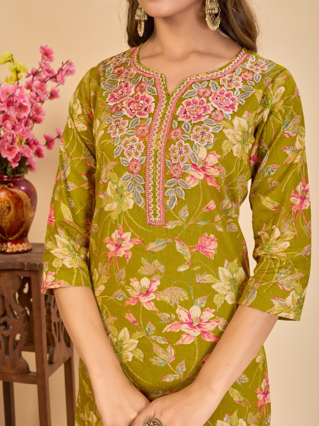 Larqi Women Pure Cotton Lime Green 3 Pcs Set