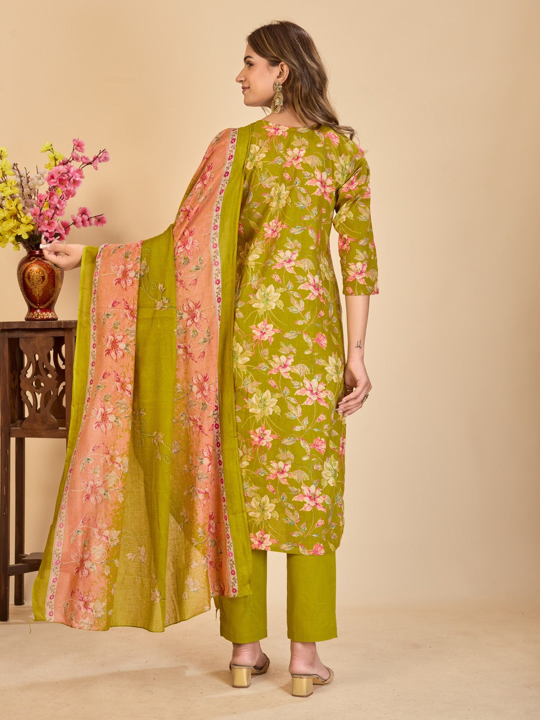 Larqi Women Pure Cotton Lime Green 3 Pcs Set