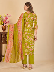 Larqi Women Pure Cotton Lime Green 3 Pcs Set