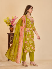 Larqi Women Pure Cotton Lime Green 3 Pcs Set