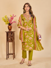 Larqi Women Pure Cotton Lime Green 3 Pcs Set