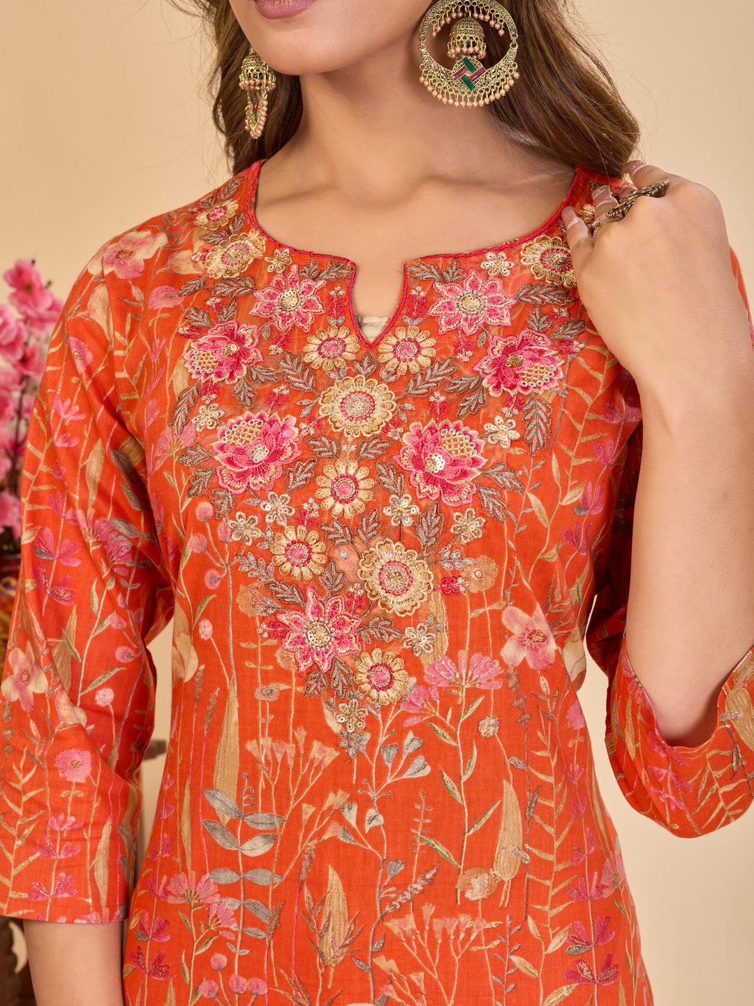 Larqi Women Pure Cotton Orange 3 Pcs Set