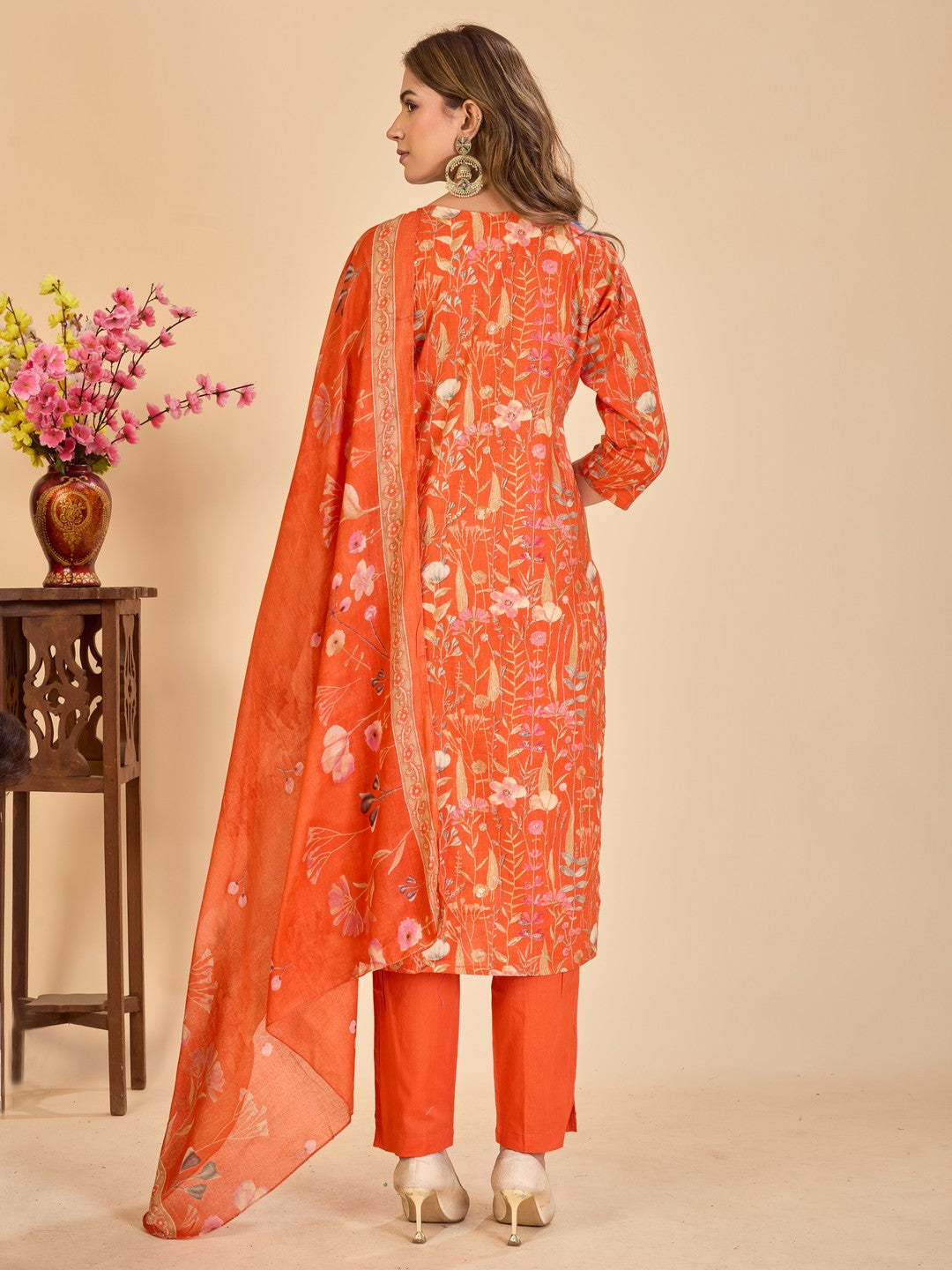 Larqi Women Pure Cotton Orange 3 Pcs Set