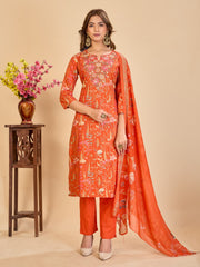 Larqi Women Pure Cotton Orange 3 Pcs Set