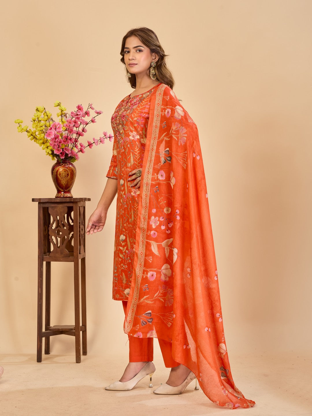 Larqi Women Pure Cotton Orange 3 Pcs Set