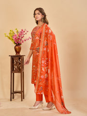 Larqi Women Pure Cotton Orange 3 Pcs Set