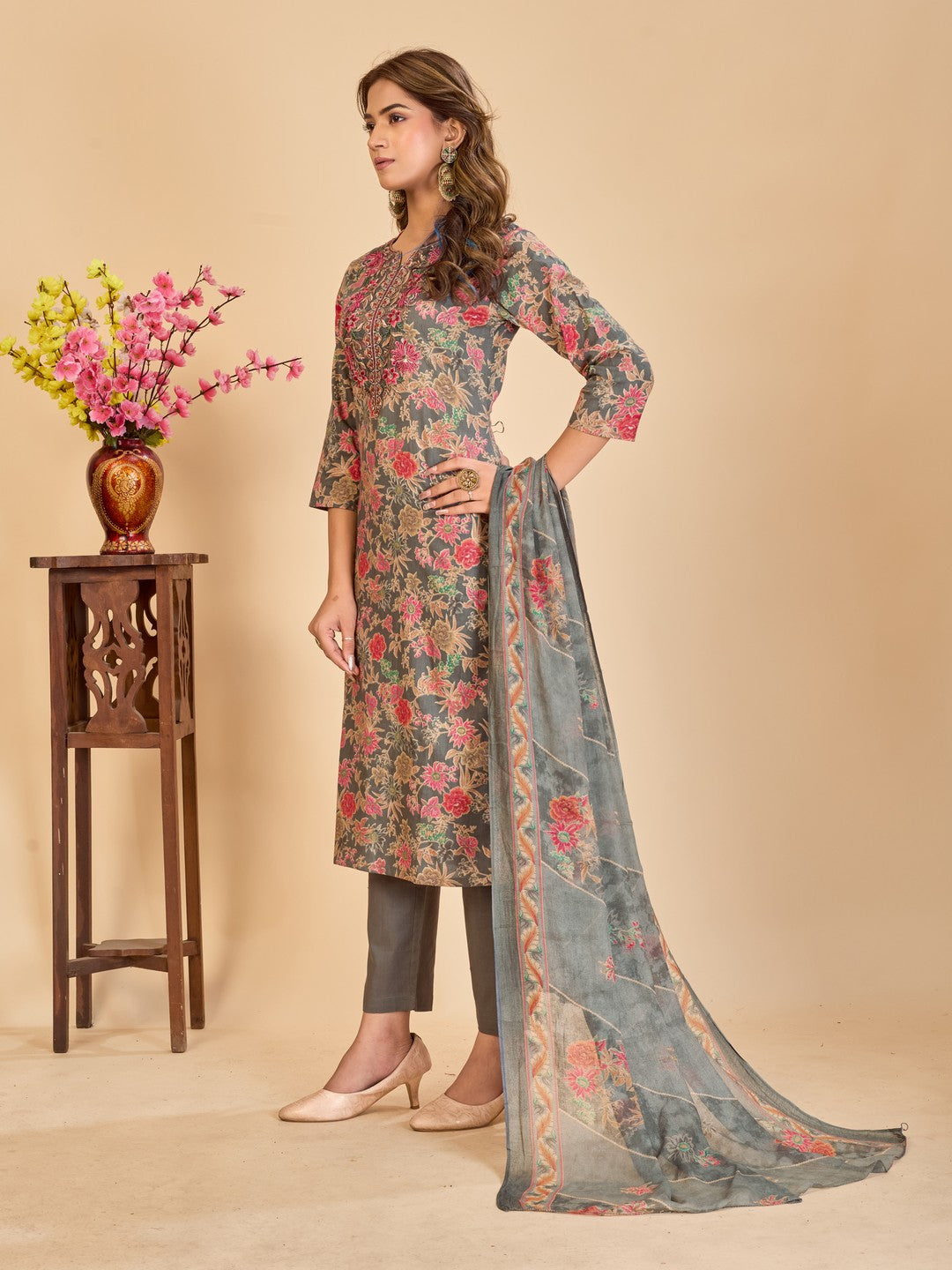 Larqi Women Pure Cotton Grey 3 Pcs Set