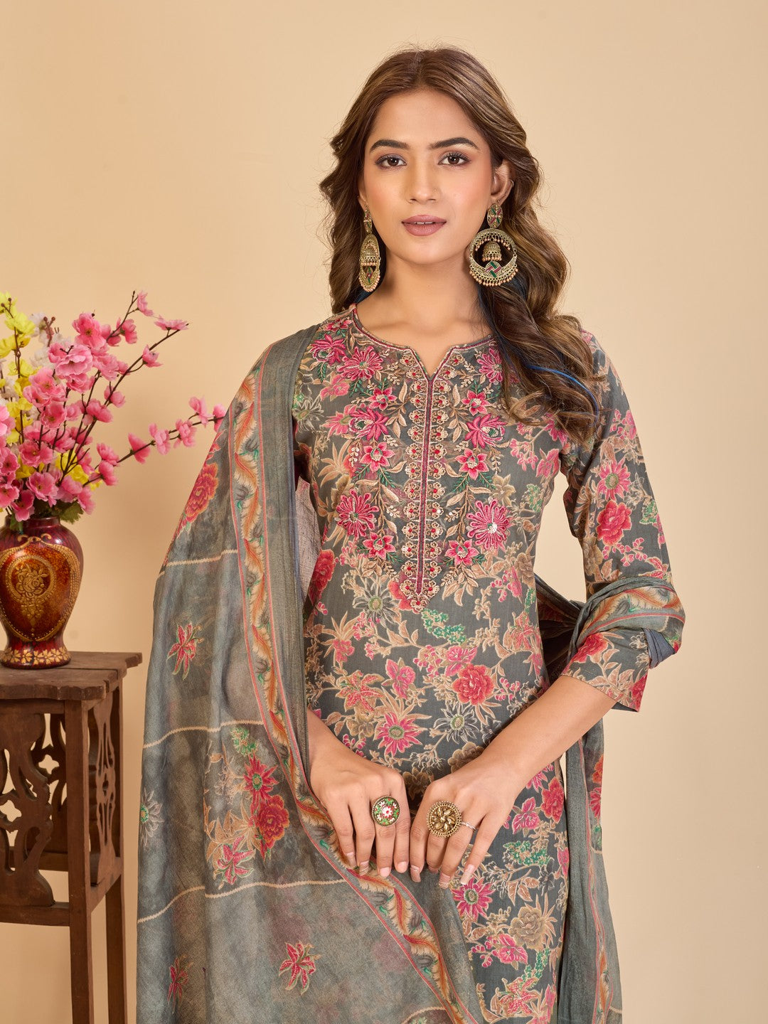 Larqi Women Pure Cotton Grey 3 Pcs Set