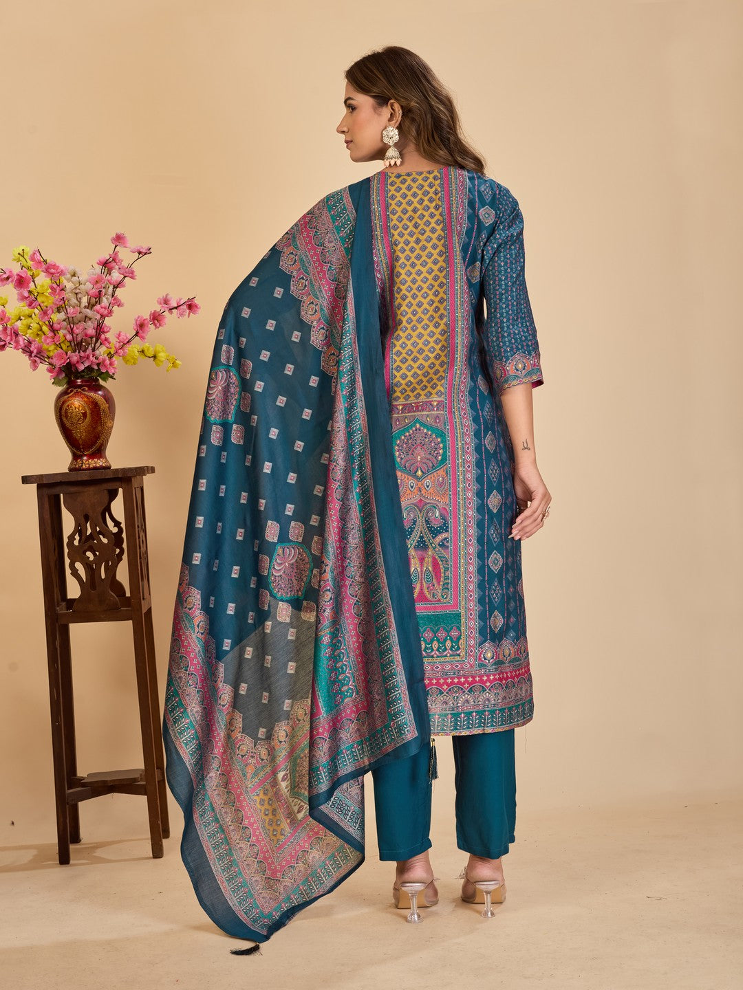 Larqi Women Chanderi Blue 3 Pcs Set